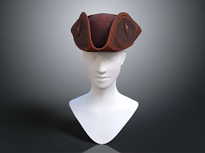 Vintage Brown Tricorn Hat Displayed On Mannequin Head With Classic Design 3d model