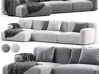 Modern Gray Double Sofa With Soft Cushions And Cozy Throw Blanket 3d model