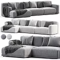 Modern Gray Double Sofa With Soft Cushions And Cozy Throw Blanket 3d model