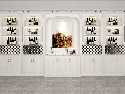 Elegant White Wine Cabinet Featuring Multiple Wine Racks and Decorative Painting 3d model
