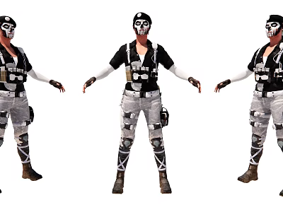 Tactical Game Movie Character With Black Top Gray Pants And White Mask 3d model