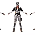 Tactical Game Movie Character With Black Top Gray Pants And White Mask