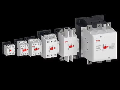 Industrial Electrical Equipment Circuit Breakers Various Sizes White Casing Red Indicators 3d model