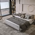 Modern Bedroom Double Bed With Large Window Mountain View Nightstand Chair And Rug