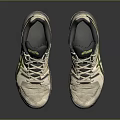 White Athletic Shoes With Green Stripes Gray Laces And Durable Rubber Sole