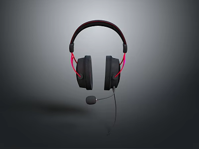 Over Ear Gaming Headphones With Built in Microphone And Red Accents 3d model