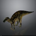 3D Dinosaur Character Standing With Colorful Stripes Green Beak And Reflective Surface