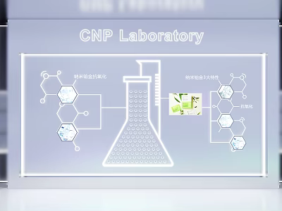 CNP Laboratory Art Installation Featuring Beaker Molecular Structures And Plant Illustration 3d model