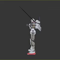 Game and Movie Robot Character with Mechanical Design Extended Wings Gray White Red Standing Pose