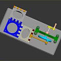Colorful Mechanical Household Tool With Blue Wheel And Multicolored Structure On Gray Base