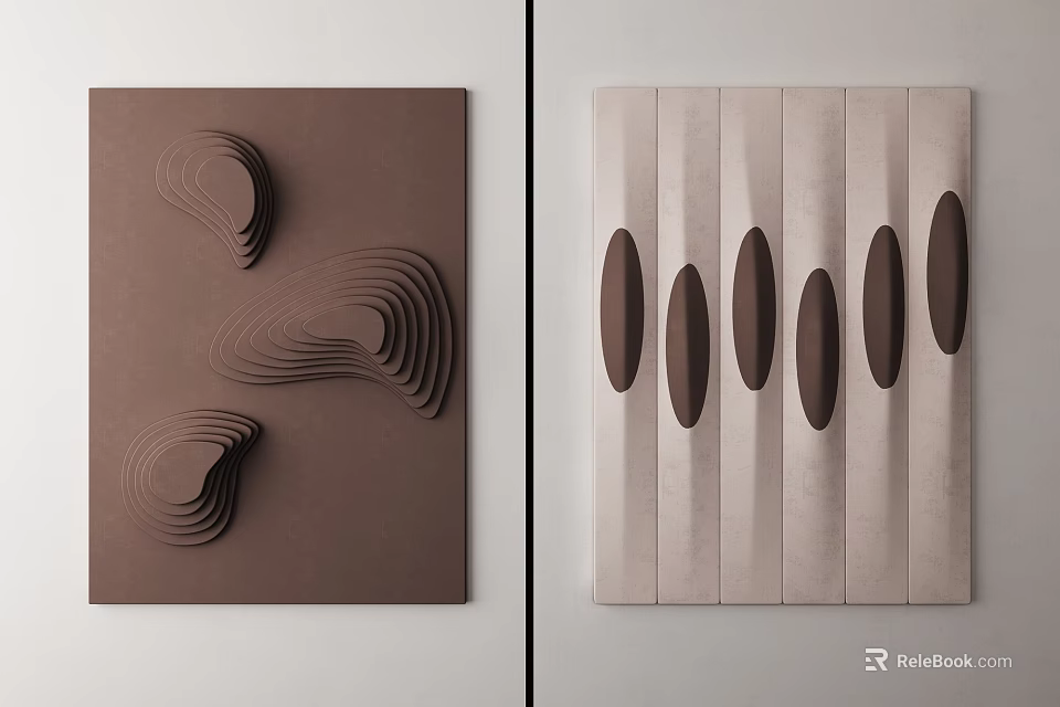 Modern 3D Wall Decor With Wavy Patterns Vertical Stripes Dark Brown Light Beige Panels 3d model