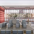 Modern Boutique Store Interior With Red Walls Display Counters And Seating Areas