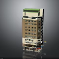 Multi Story Building With Green Roof Brown White Exterior And Ground Floor Shops
