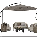 Modern Outdoor Sofa Set With Woven Design Fire Pit Table And Patio Umbrella