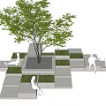 Tree Pit With Gray Square Structures And Green Grass Where People Sit And Chat 3d model
