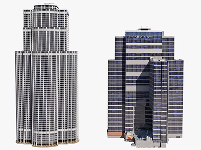 Modern Tall Office Buildings With Glass Curtain Walls And Grid Windows 3d model