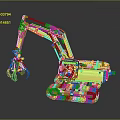 Building Blocks Excavator Model With Yellow Body Blue Claw And Tracked Chassis
