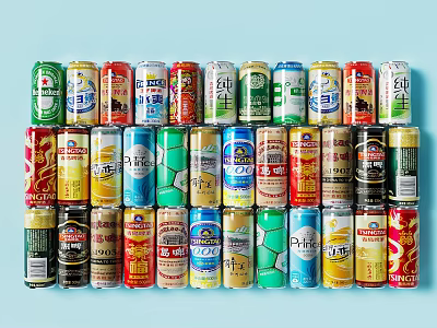 Assorted Canned Beverages With Various Brands And Colors In Stacked 3d model