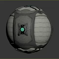 Futuristic Spherical Weapon with Metallic Surface Grid Structure and Green Glowing Mechanical Components 3d model