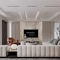 Modern Living Dining Area Interior With White Sofa And Marble Accent Wall 3d model