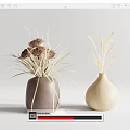 Brown Round Shaped And Beige Gourd Shaped Vases With Dried Flowers Wheat Stems And Grasses