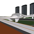 Modern Bridge With Curved Structure Connecting Urban Roads And Green Areas