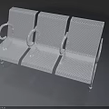 Modern White Three Seater Metal Bench With Perforated Design And Armrests