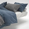 Cozy Double Bed With Soft Blue Comforter And Geometric Patterned Pillows 3d model
