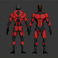 Futuristic Sci Fi Characters In Red And Black Mechanical Armor With Front Back Views 3d model