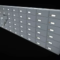 Gray Metal File Cabinets With Multiple Drawers Some Partially Open And Label Slots