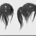 Two Black Hair Wigs With Loose And Ponytail Styles On White Background