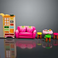 Colorful Toy Furniture Set With Pink Strawberry Sofa Small Table And Stools