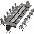 Modern Rectangular Conference Table In Office Meeting Room With Multiple Ergonomic Office Chairs 3d model
