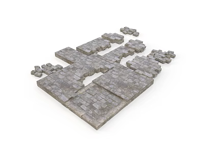 Gray Stone Brick Scene Component With Arranged Blocks And Scattered Pieces 3d model