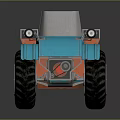 Blue And Orange Off Road Vehicle With Large Tires And Metal Railings