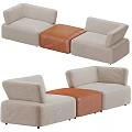 Modular Sectional Sofa With Light Beige Upholstery And Brown Leather Ottoman 3d model