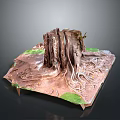 Wooden Stone Tree Stump Decorative Piece With Exposed Roots And Green Moss Base