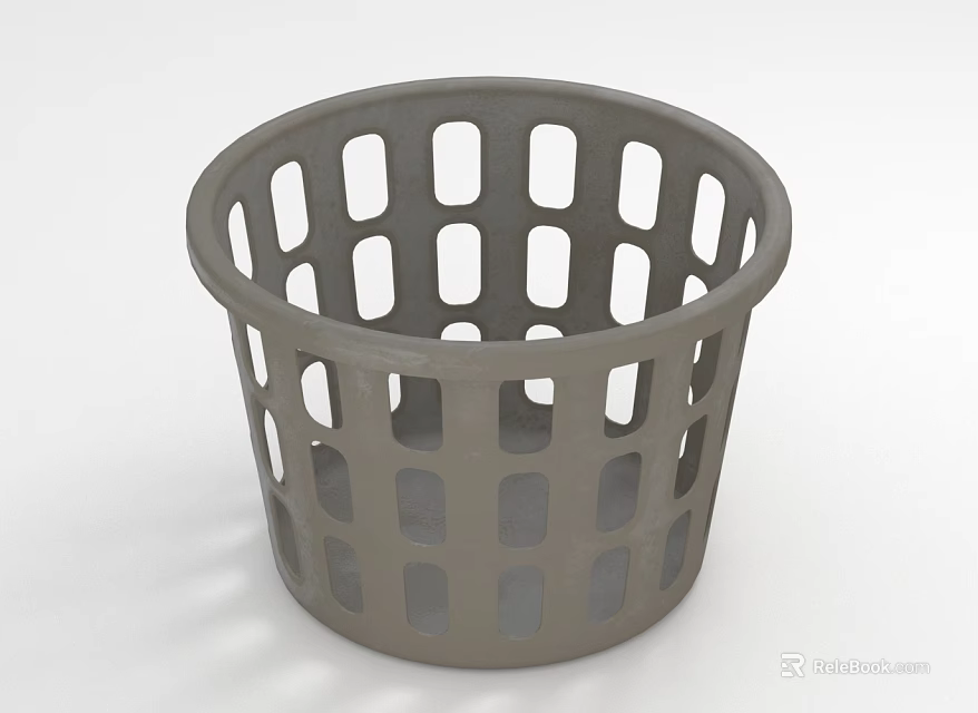 Gray Plastic Storage Basket with Holes Design for Home Organization Use 3d model 