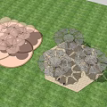 Modern Pergola Design With Petal Shaped Top And Multiple Structures On Grass Lawn 3d model