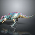 Colorful Dinosaur Model With Pink And Blue Stripes In Standing Pose And Reflective Surface