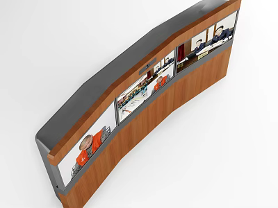 Court Curved Wooden Display Wall With Glass Windows Showing Interior Office Scenes 3d model
