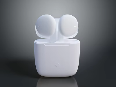 Sleek White Wireless Earbuds With Charging Case For Computer Audio Accessory 3d model