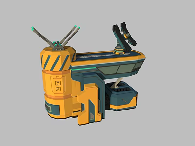 Futuristic Sci Fi Mechanical Scene Component With Yellow Blue Body And Black Antennas 3d model