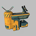 Futuristic Sci Fi Mechanical Scene Component With Yellow Blue Body And Black Antennas
