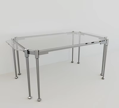 Contemporary Dining Table Featuring Clear Glass Top And Chrome Metal Legs 3d model