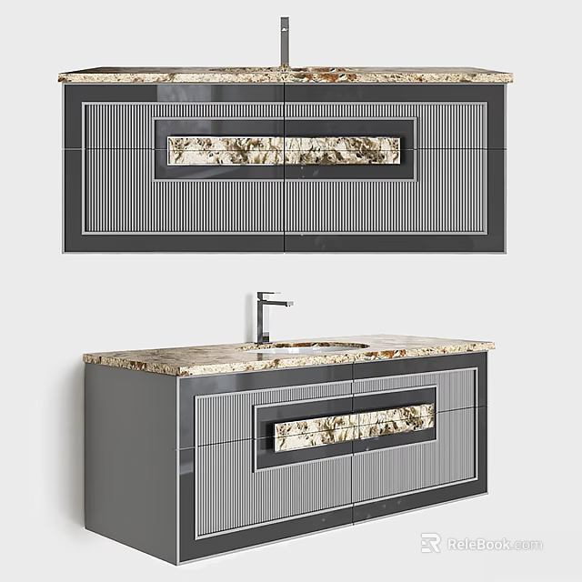 Modern Vanity Design With Gray Cabinetry And Marble Countertop Striped Panels 3d model 