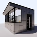 Modern Small Building With Large Glass Windows Black Frames And Gray Exterior Walls