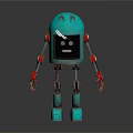 Turquoise Robot Character With Black Face Screen Red Joints And Metallic Body