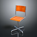 Stylish Orange Wooden Chair With Chrome Metal Frame And Cross Base