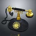 Vintage Telephone With Black Base Gold Accents Rotary Dial And Black Cord Design
